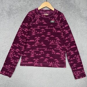 LL Bean Fitness Sweater Youth Sz S8 Pink Mountain Print Fleece AOP Long Sleeve